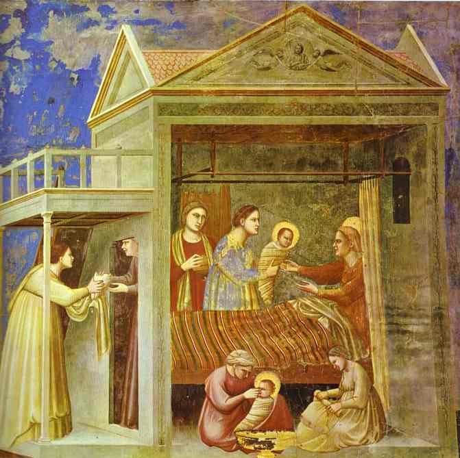 Oil painting:The Birth of Mary. 1304