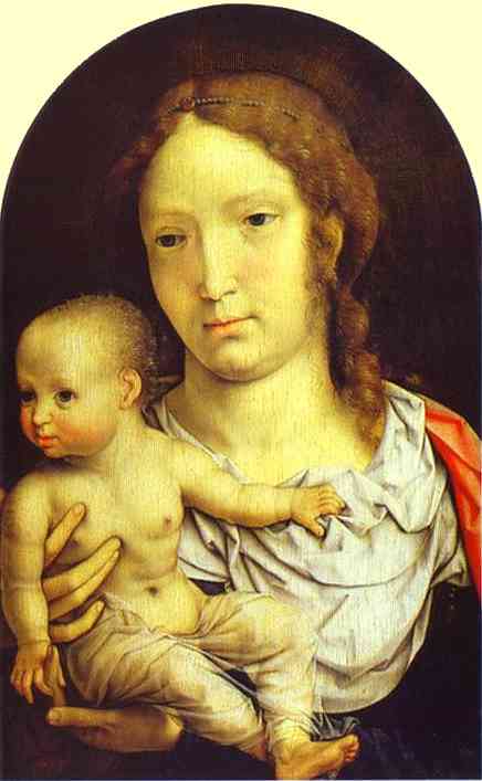Oil painting:The Carondelet Diptych: Virgin and Child (right). 1517