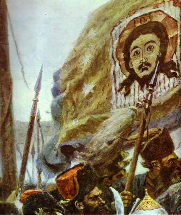 Oil painting:The Conquest of Siberia by Yermak. Detail. 1895