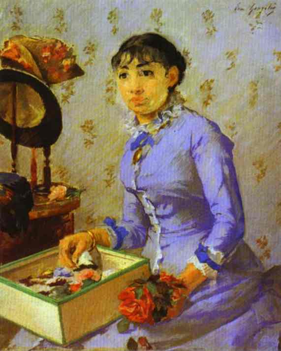 Oil painting:The Milliner. c. 1877