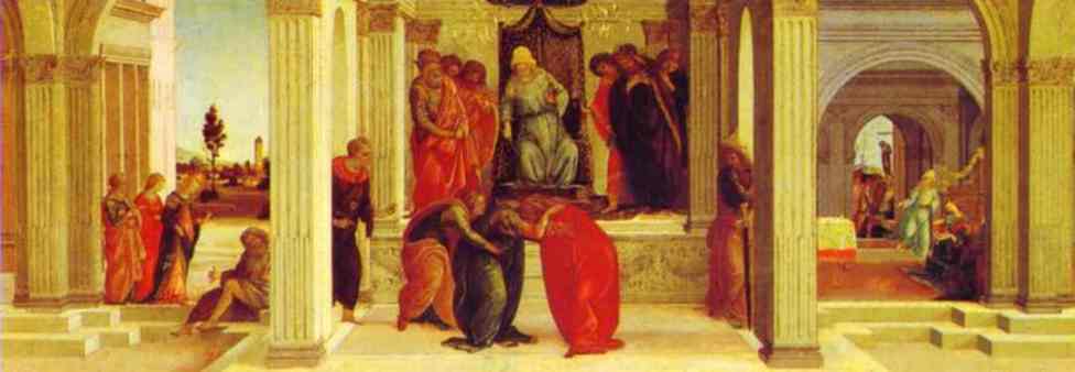 Oil painting:Three Scenes from the Story of Esther: Mardochus Laments; Esther Faints Before