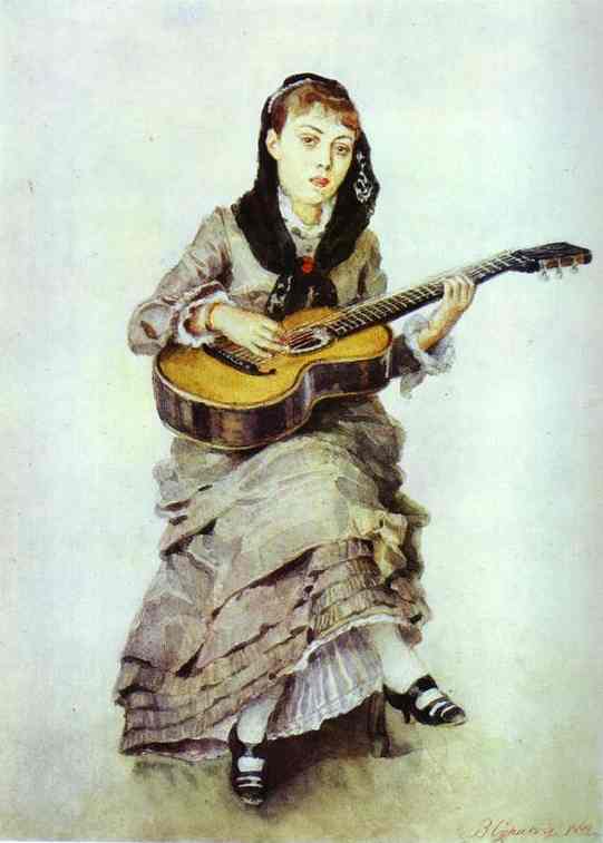 Oil painting:Woman With Guitar. Portrait of S.A. Kropotkina, n