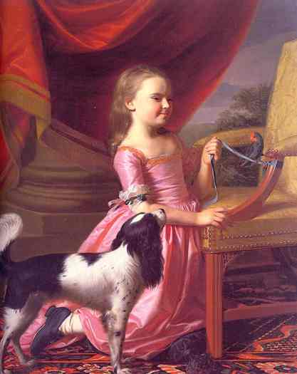 Oil painting:Young Girl with a Bird and Dog. 1767