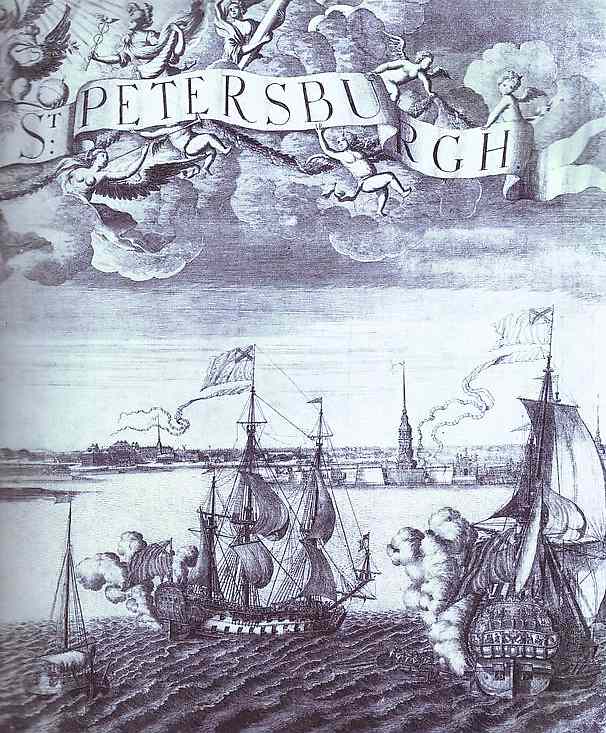 Oil painting:Panoramic View of St. Petersburg. 1716