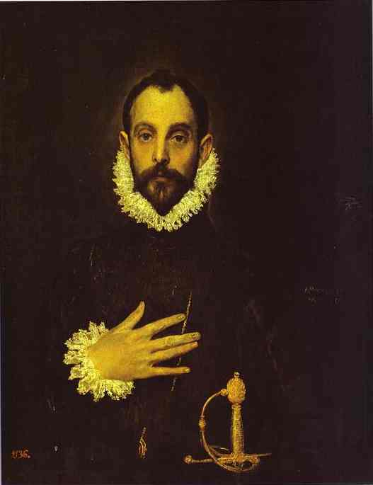 Oil painting:Portrait of a Nobleman with His Hand on His Chest. c.1580