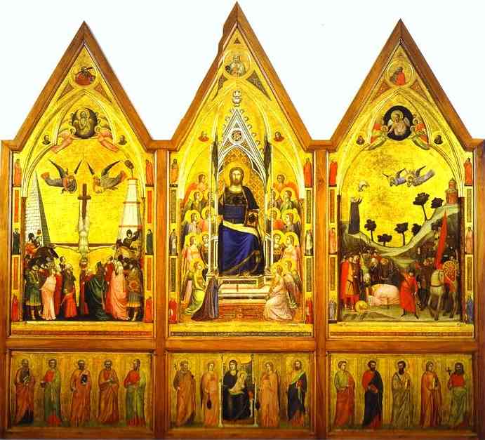 Oil painting:Stefaneschi Polyptych. Side showing Christ. c.1330