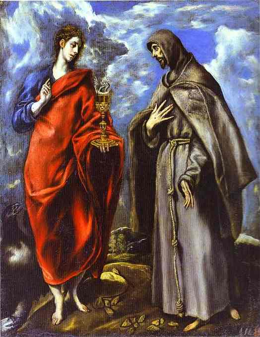 Oil painting:St. John the Evangelist and St. Francis. 1600s