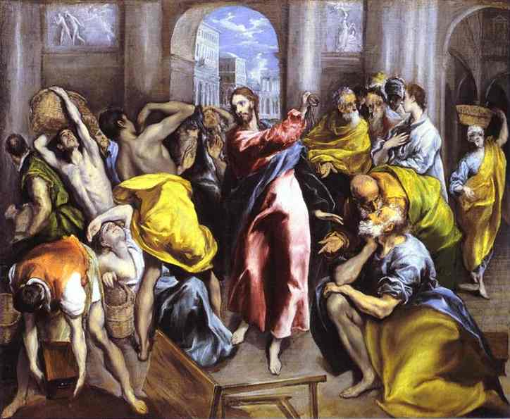 Oil painting:Christ Driving the Traders from the Temple. c. 1600