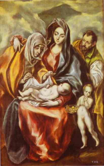 Oil painting:The Holy Family with St. Anne and the Young St. John the Baptist. c.1594-1604