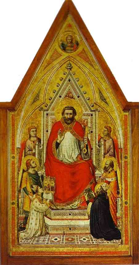 Oil painting:Stefaneschi Polyptych. Side showing St. Peter, middle panel. c.1330