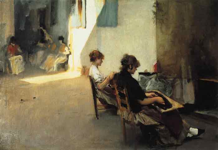 Oil painting for sale:Venetian Bead Stringers, 1880