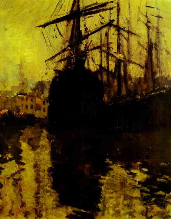 Oil painting: The Port in Marseilles. 1890