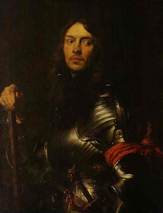 Oil painting:Portrait of a Commander in Armour, with a Red Scarf.
