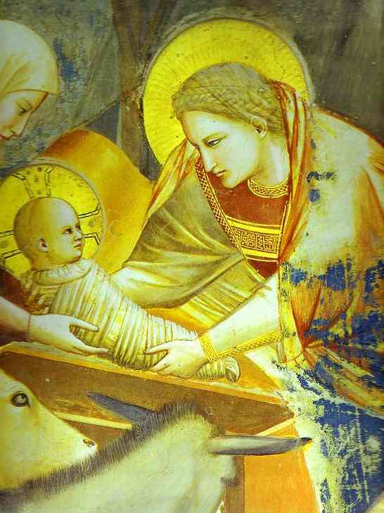 Oil painting:The Nativity and Adoration of the Shepherds. Detail. 1304-1306