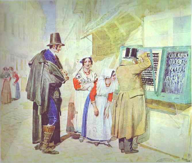 Oil painting:A Bridegroom Buying a Ring for His Fiancee. 1839