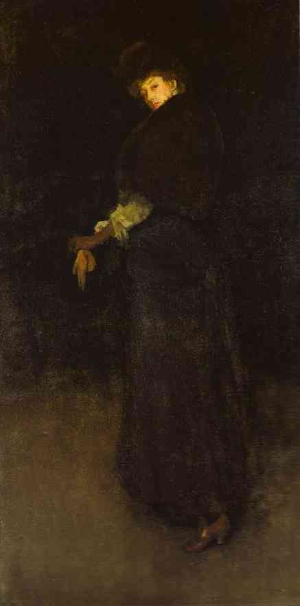 Oil painting:Arrangement in Black; The Lady in the Yellow Buskin - Portrait of Lady Archibald