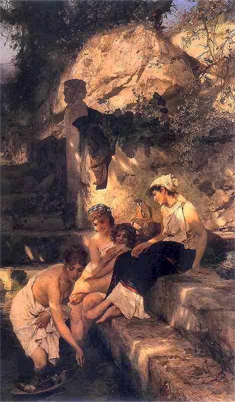 Oil painting:By a Pool. A Scene from Roman Life. 1885