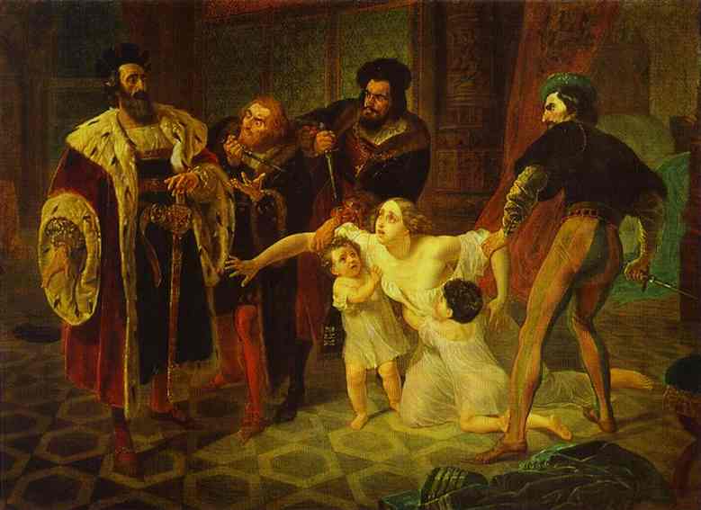 Oil painting:Death of Inessa de Castro, Morganatic Wife of Portuguese Infant Don Pedro. 1834