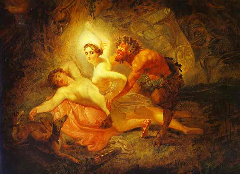 Oil painting:Diana, Endymion, and Satyr.