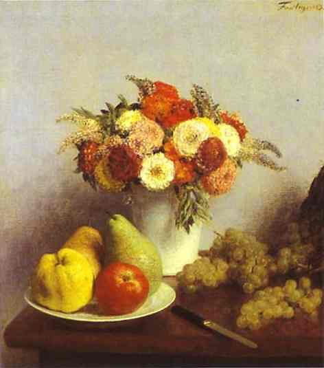 Oil painting:Flowers and Fruit. 1865