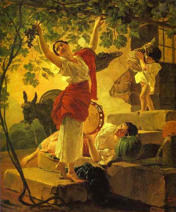 Oil painting:Girl Gathering Grapes in a Suburb of Naples. 1827