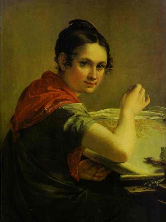 Oil painting:Gold-Embroideress. 1826