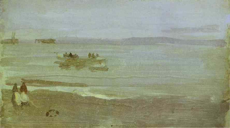 Oil painting:Gray and Silver: Mist - Lifeboat. 1884