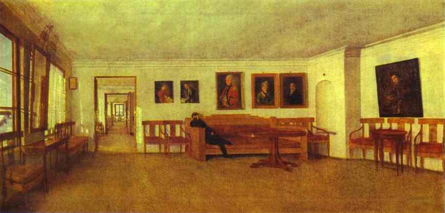 Oil painting:In the rooms of A. Semenov. (Estate of Otradnoye?) 1840