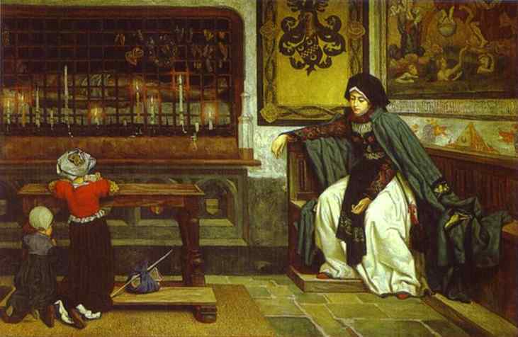 Oil painting:Marguerite in Church. c. 1861