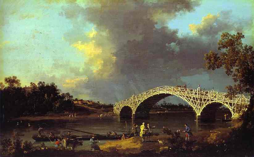 Oil painting:Old Walton Bridge. 1754