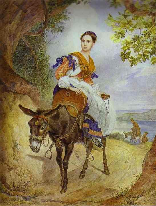 Oil painting:Portrait of O. P. Ferzen on a Donkeyback. 1835