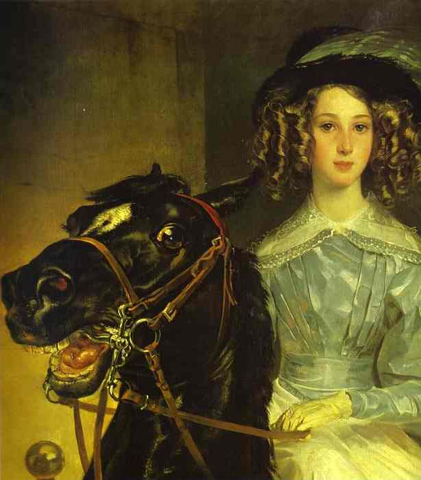 Oil painting:Rider. Detail. Portrait of Giovanina and Amacilia Pacini, the Foster Children of