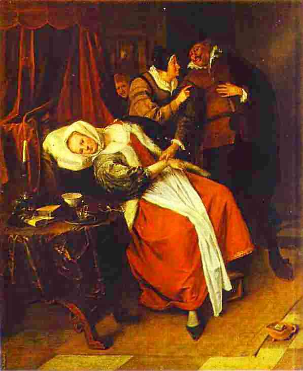 Oil painting:Sick Woman and a Doctor. c. 1660