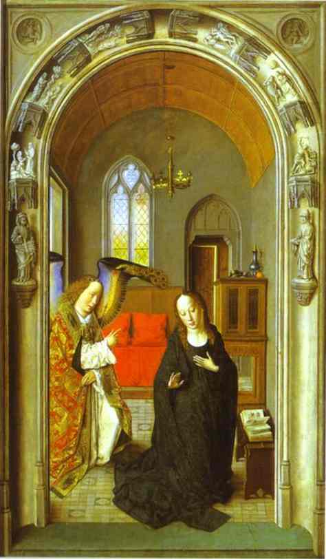 Oil painting:The Annunciation. c. 1445