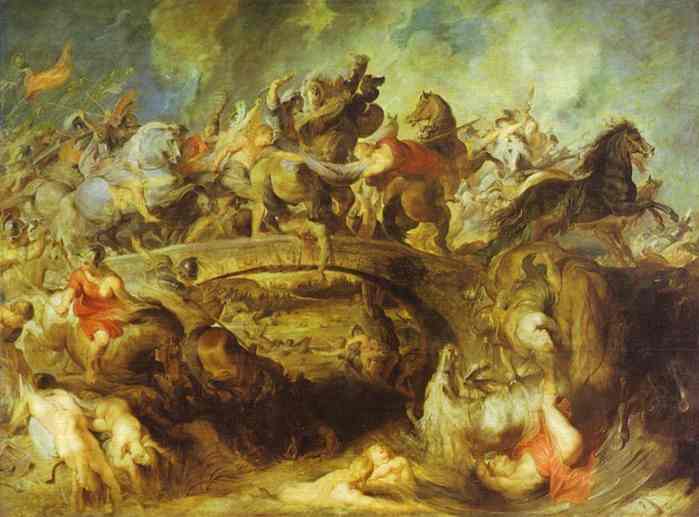 Oil painting:The Battle of the Amazons. c.1618