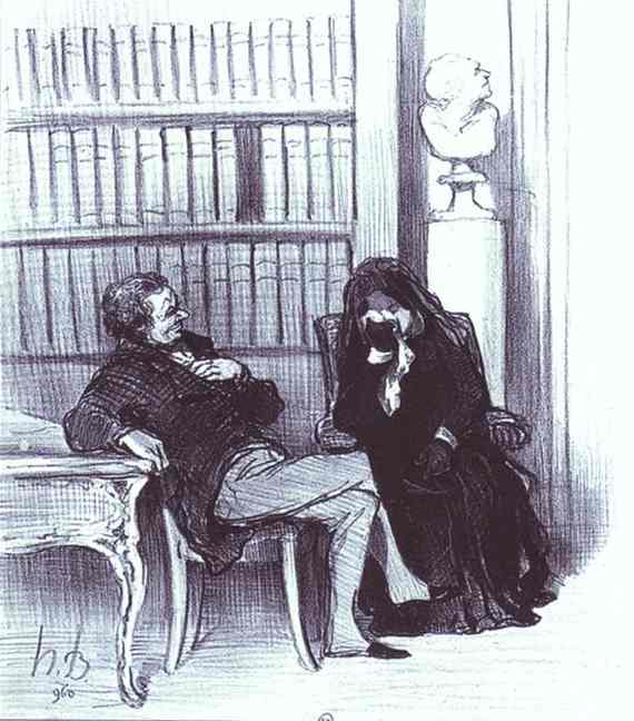 Oil painting:The Widow at a Consultation. From the Series Les Gens de justice. c. 1846