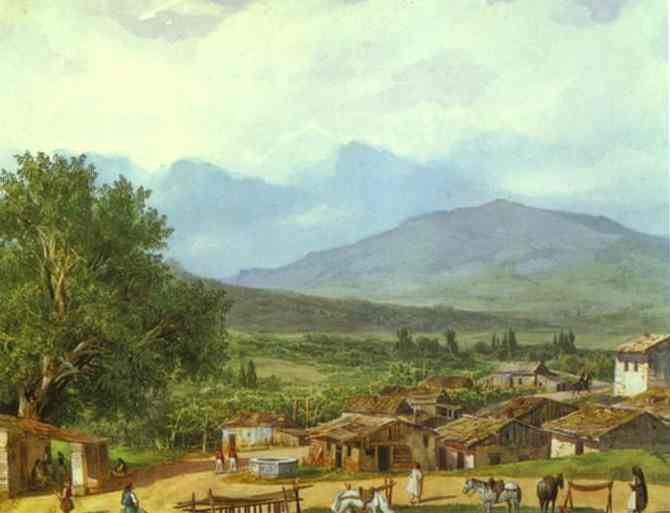 Oil painting:Village of San Rocco near the Town of Corfu. 1835