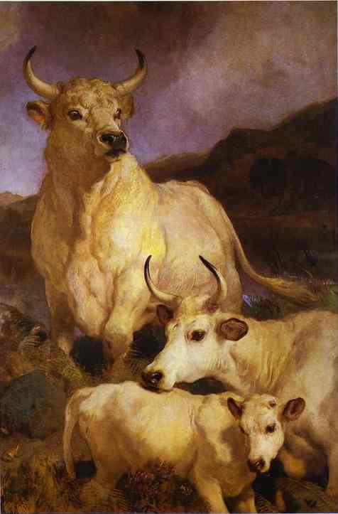 Oil painting:Wild Cattle of Chillingham. 1867