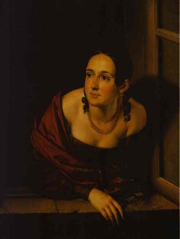 Oil painting:Woman in the Window (Wife of a Treasurer). 1841