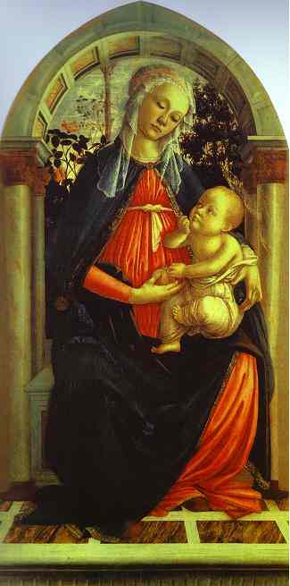 Oil painting:Madonna of the Rosegarden. c.1470