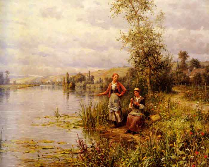 Oil painting for sale:Country Women Fishing on a Summer Afternoon