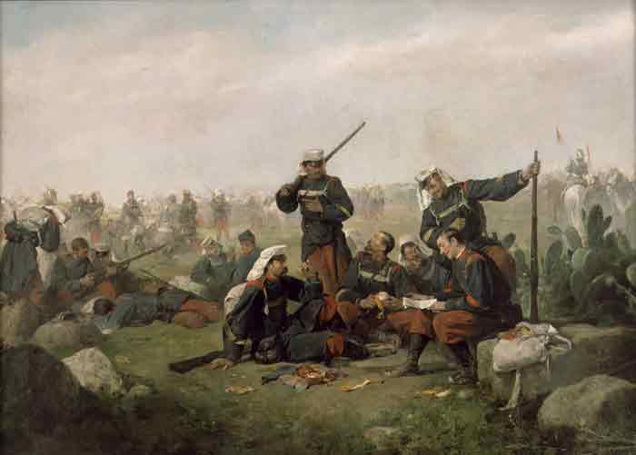 Oil painting for sale:El descanso en la marcha [The rest in the march], 1876