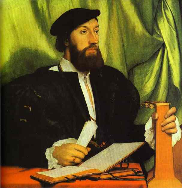 Oil painting:Portrait of Unknown Gentleman with Music Books and Lute. c. 1534