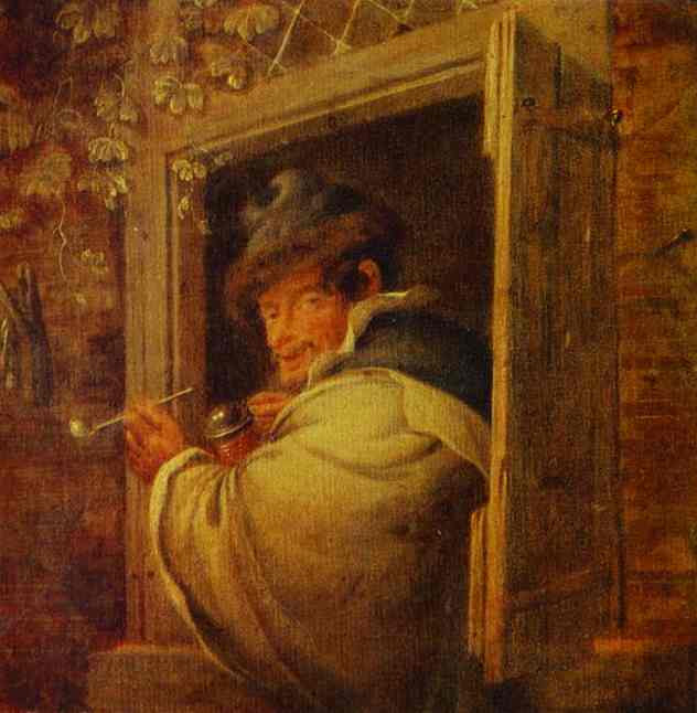 Oil painting:A Man in the Window. The K. Savitsky Picture Gallery.