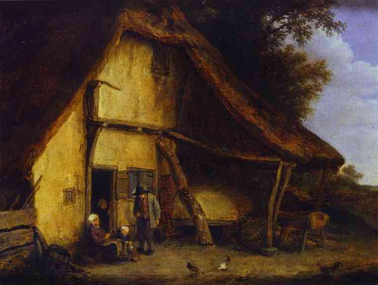 Oil painting:A Peasant Family Outside a Cottage.
