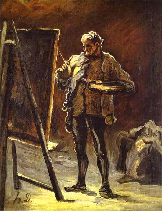 Oil painting:Artist in front of His Canvas. c. 1870