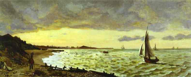 Oil painting:Beach at Sainte-Adresse. 1865