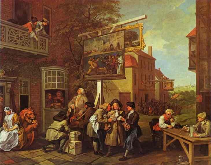 Oil painting:Canvassing for Votes. 1755