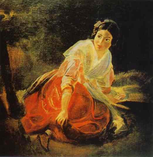 Oil painting:Girl in a Forest. 1851