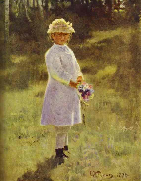 Oil painting:Girl with Flowers. Daughter of the Artist. 1878